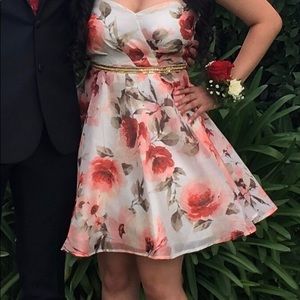 Short floral prom dress strapless